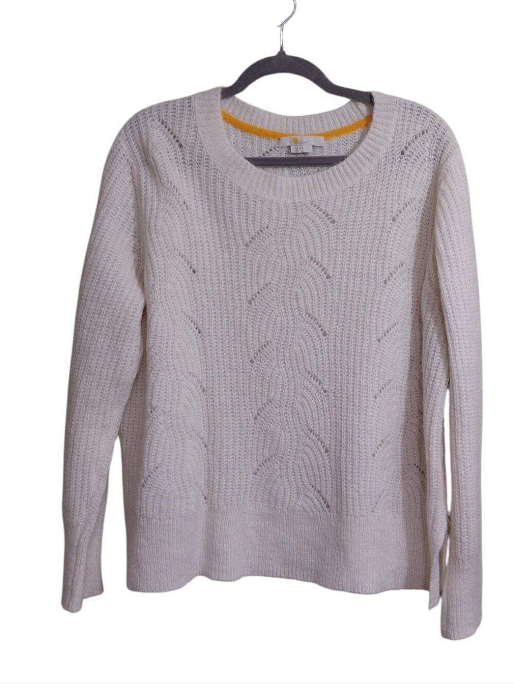 Boden Cream Cable-Knit Crewneck Sweater